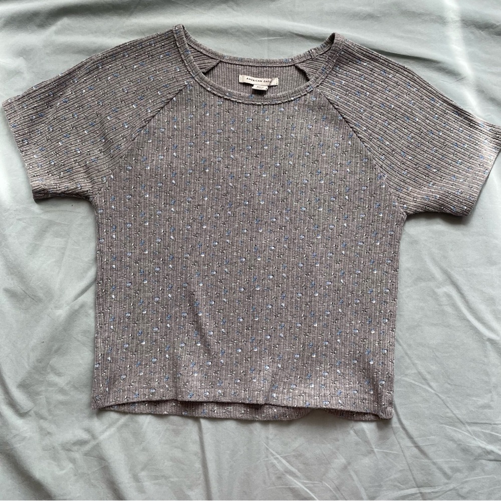 American Eagle grey baby tee with flower graphic